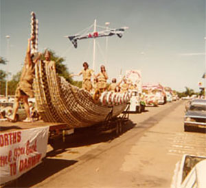 Woolworths float in the Bougainvillea Festival parade, Herbert Street. 1979.